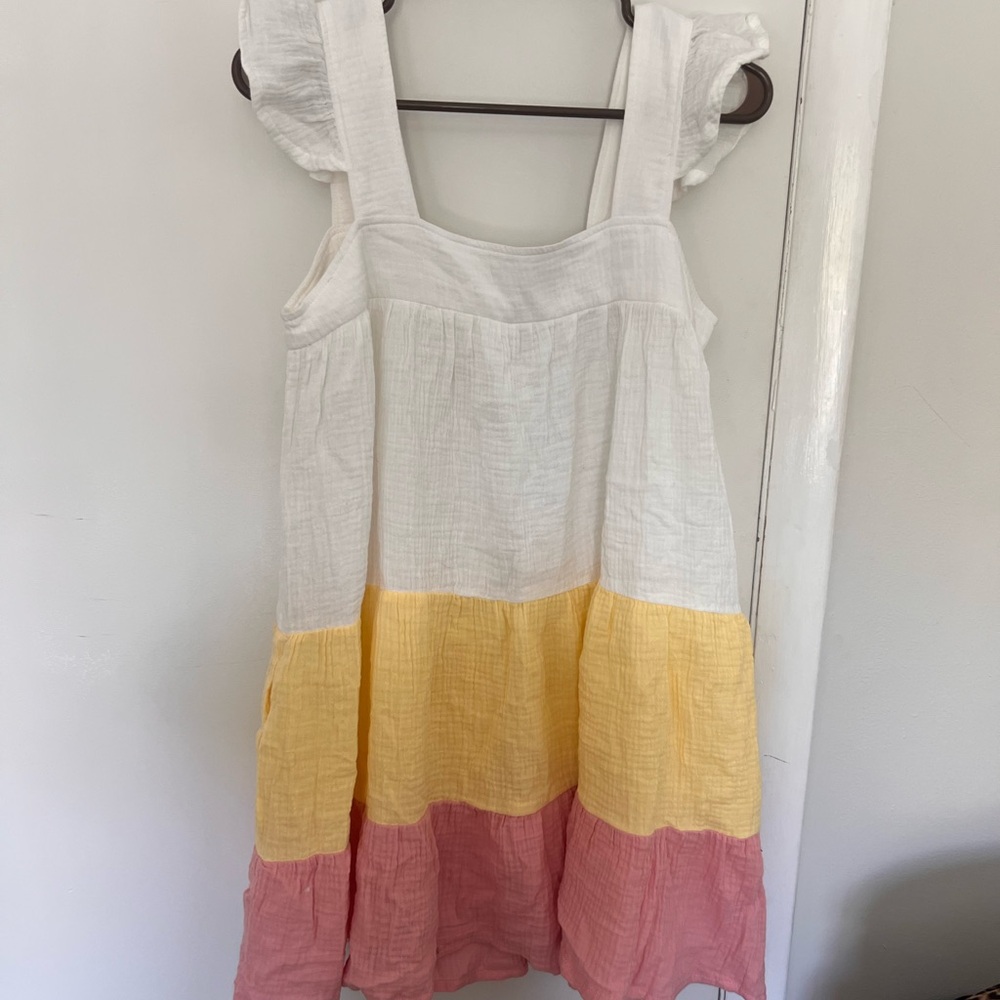 Lush White, Yellow, and Pink Casual Dress